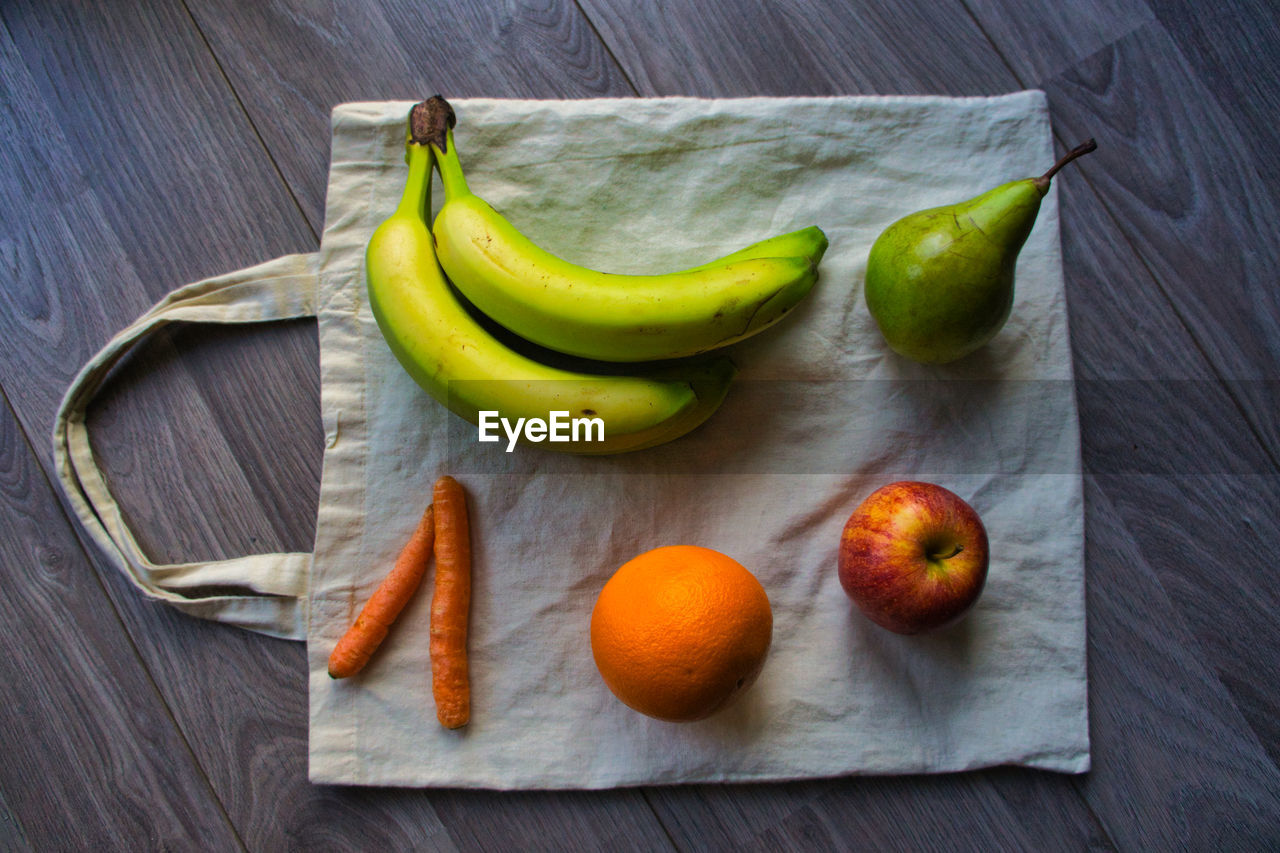 High angle view of fruits on table