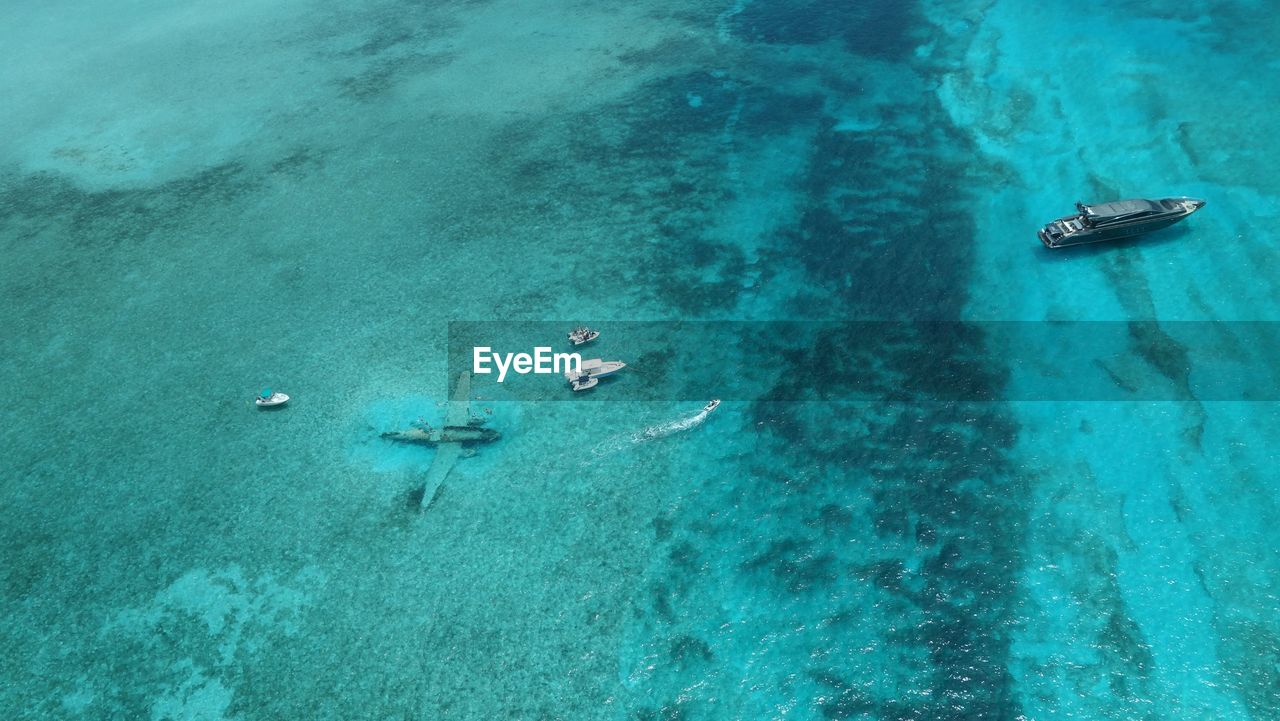 Aerial view of wreckage of cargo aircraft at norman cay bahamas 