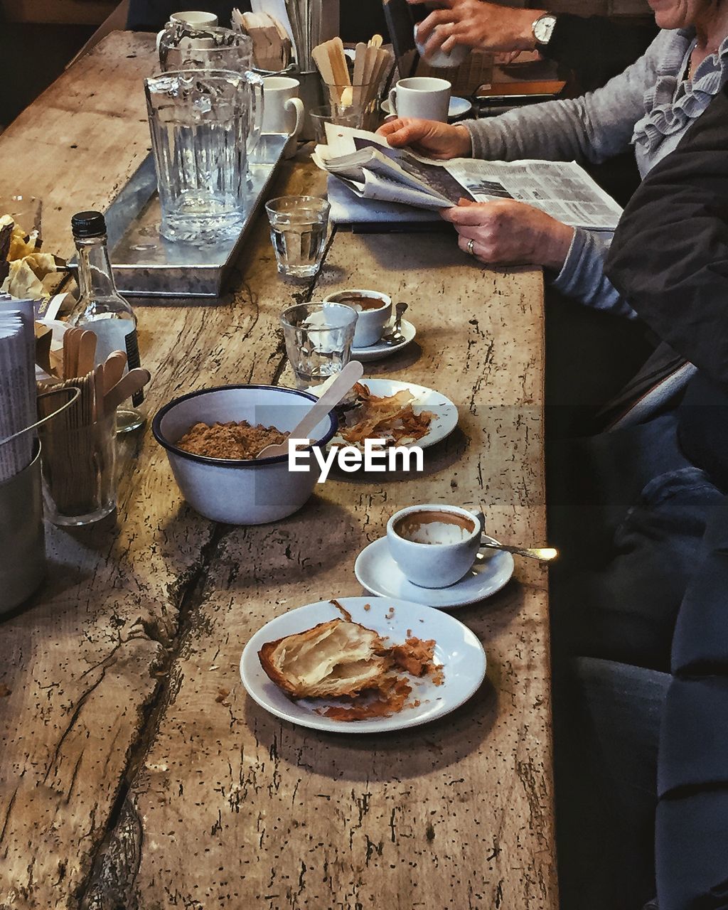 High angle view of breakfast on table