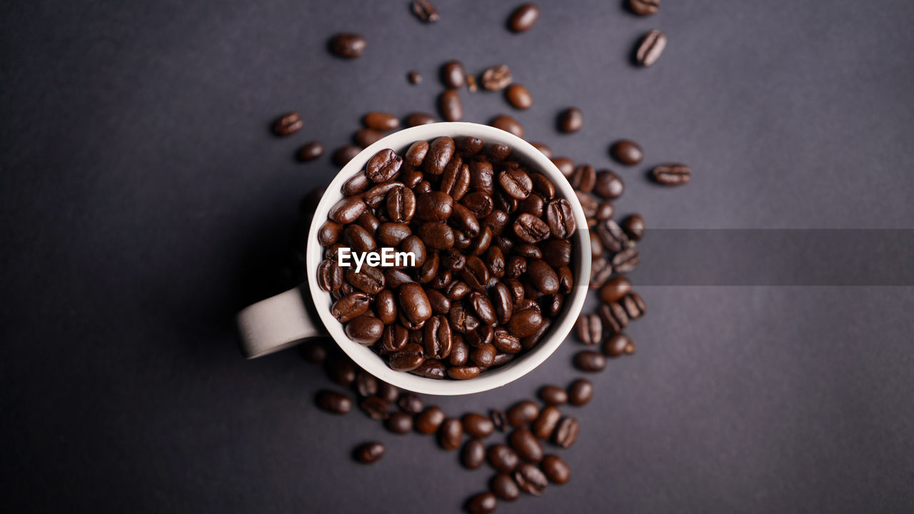 High angle view of coffee beans on table