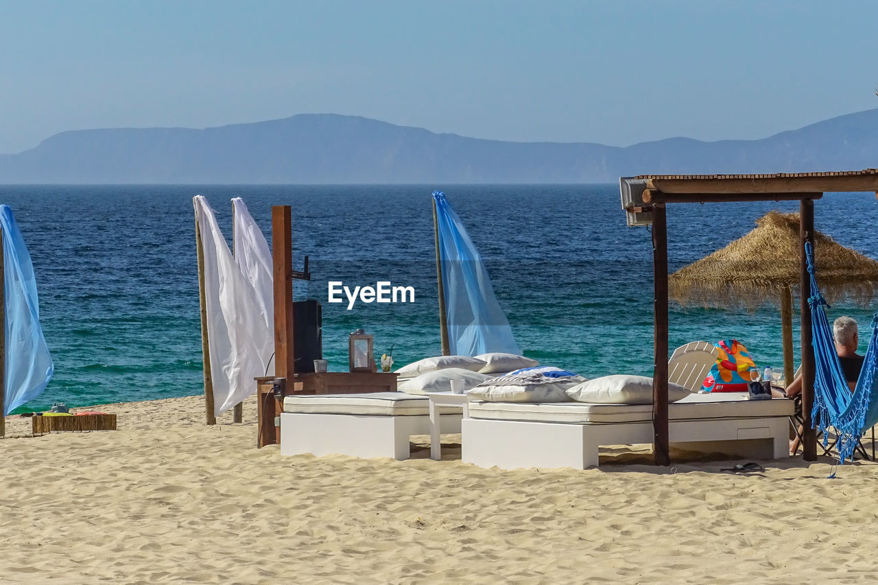 PANORAMIC VIEW OF BEACH AGAINST CLEAR SKY