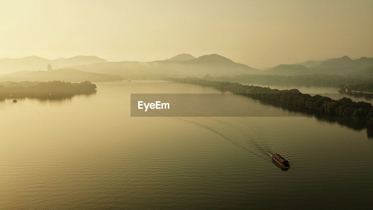 High angle view of lake against sky