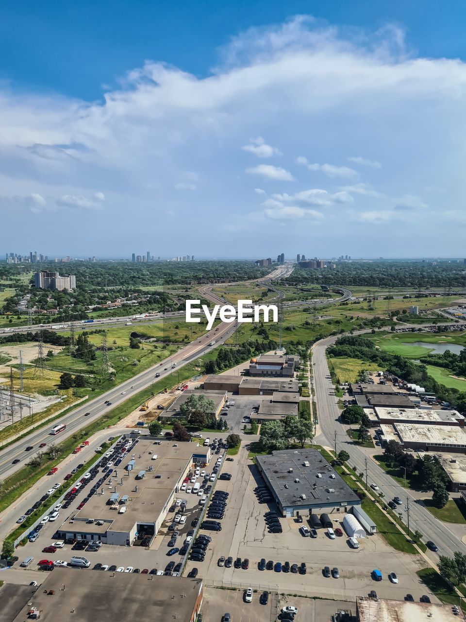 High angle view of cityscape against sky