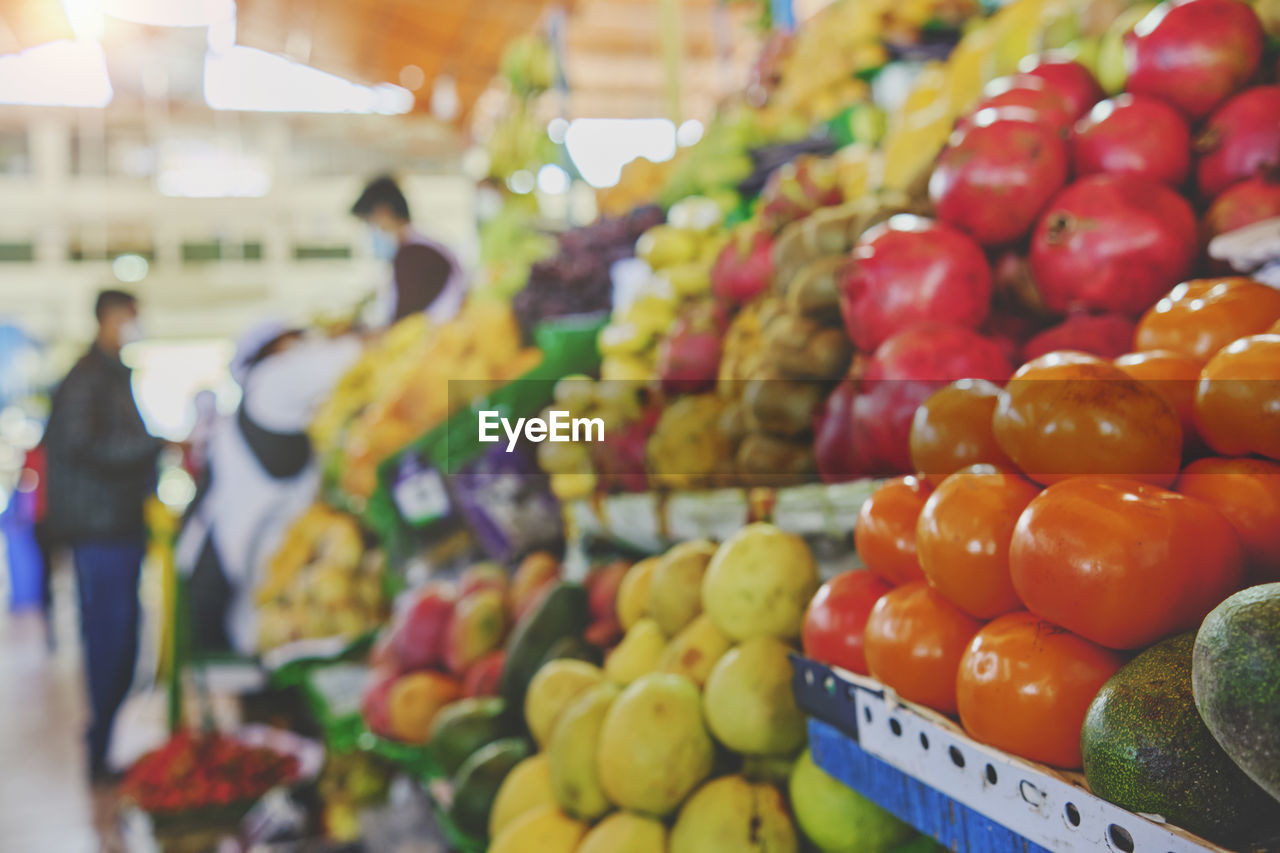 Fresh fruit and vegetable produce on sale in the central market, public market.