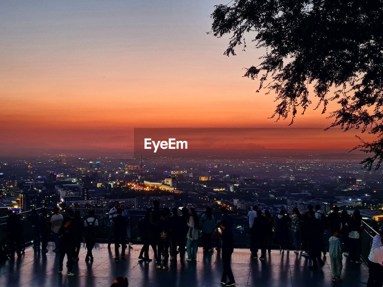 AERIAL VIEW OF CITY DURING SUNSET