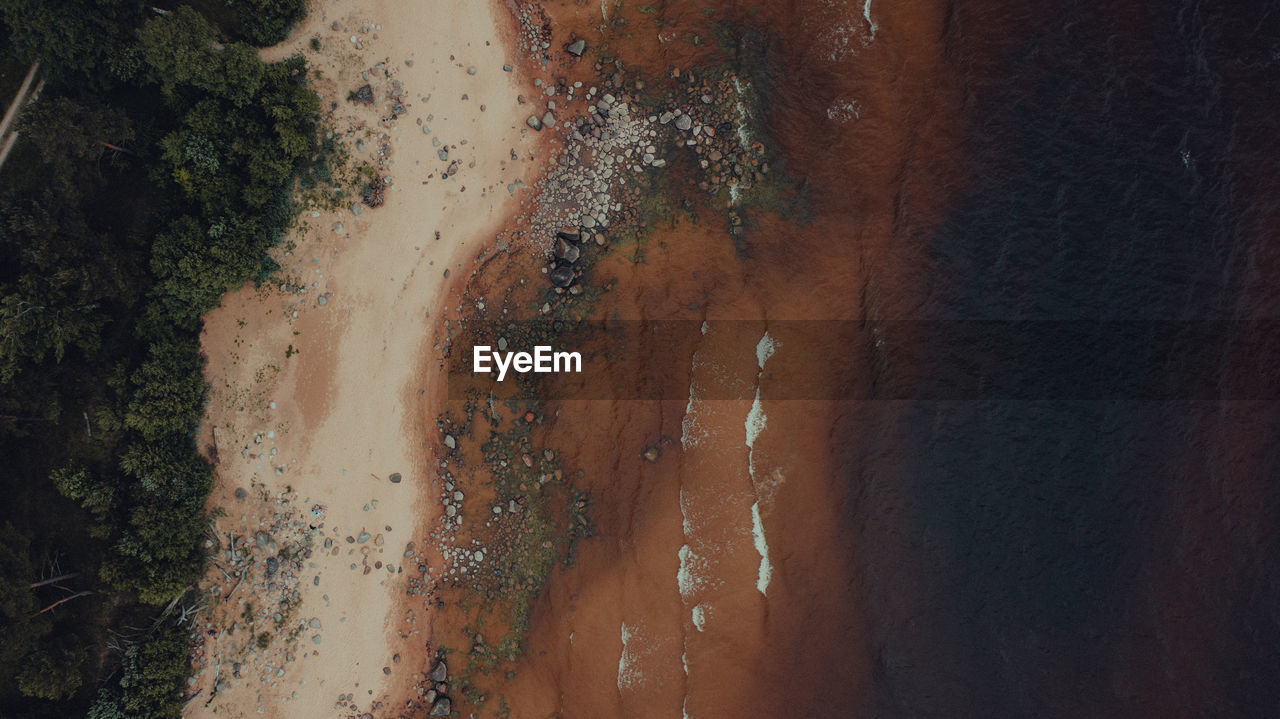 High angle view of wet beach