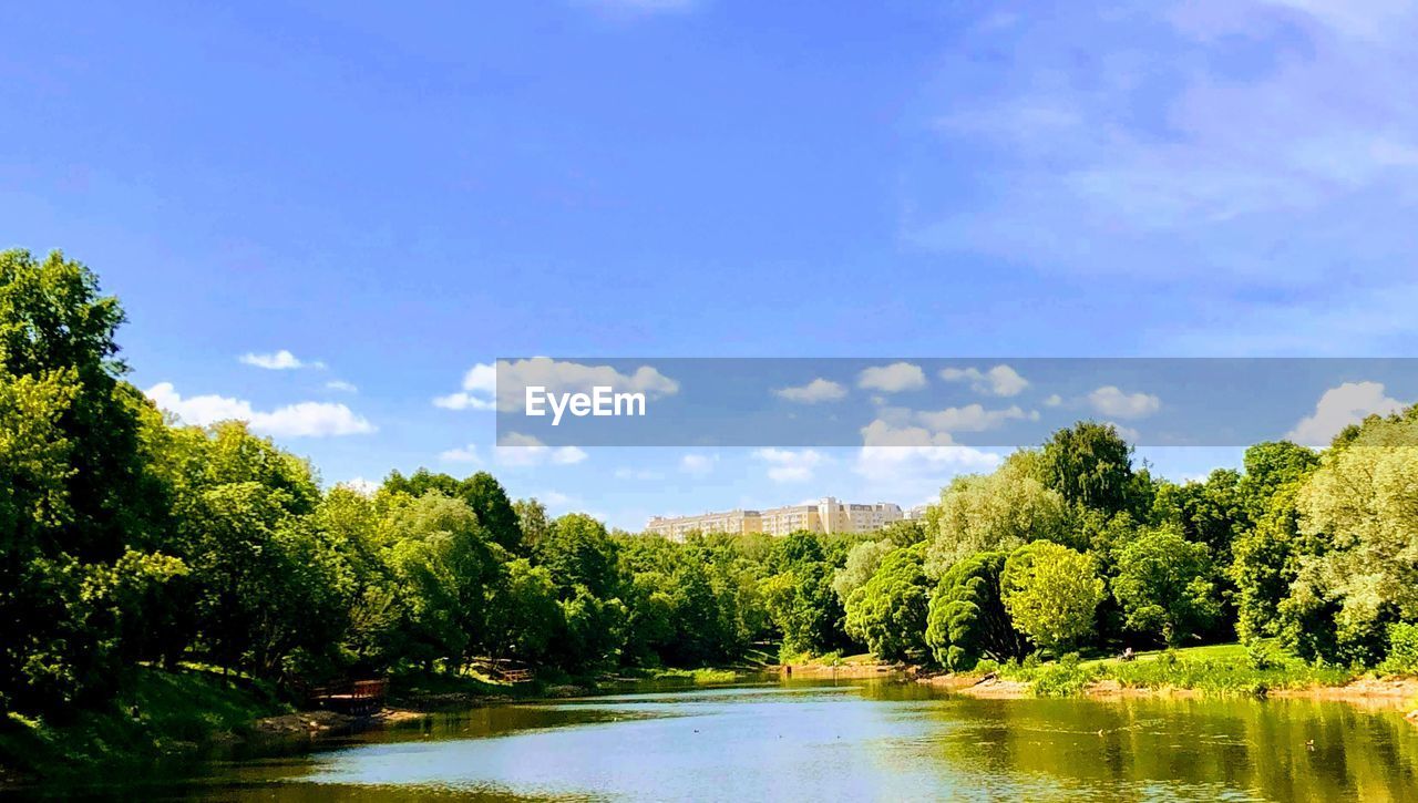 SCENIC VIEW OF LAKE BY TREES AGAINST SKY