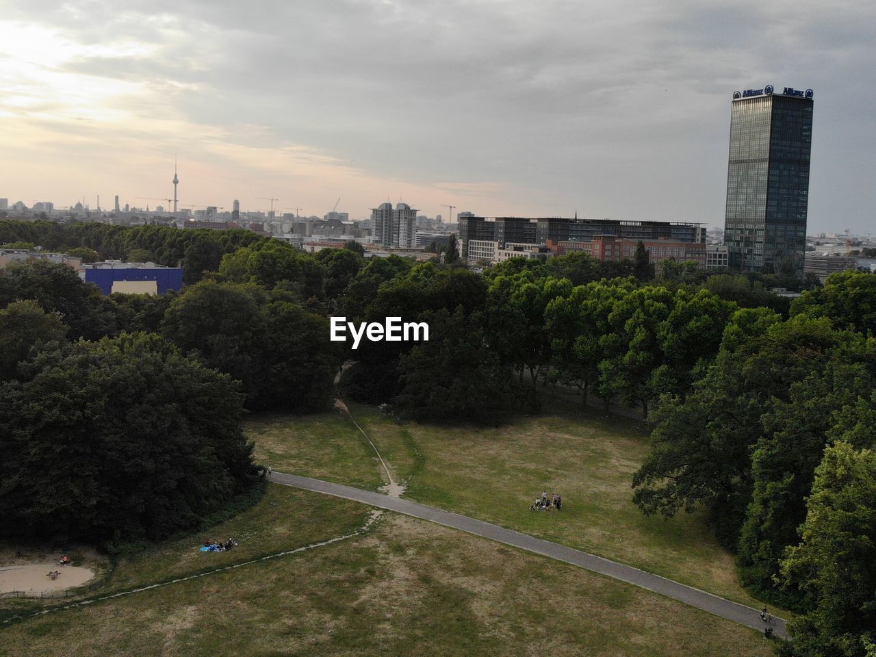 TREES AND BUILDINGS AGAINST SKY