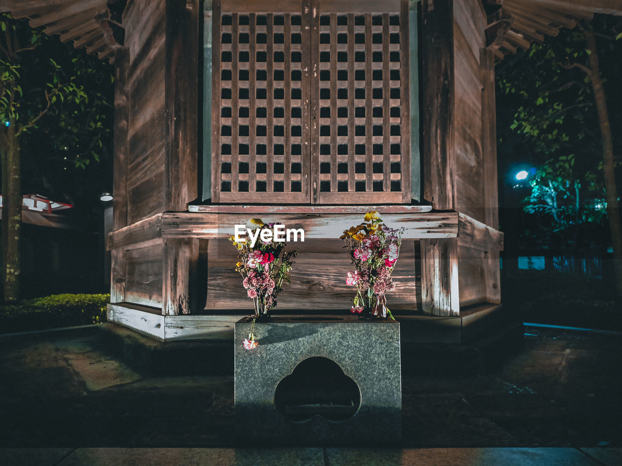 Close-up of illuminated temple