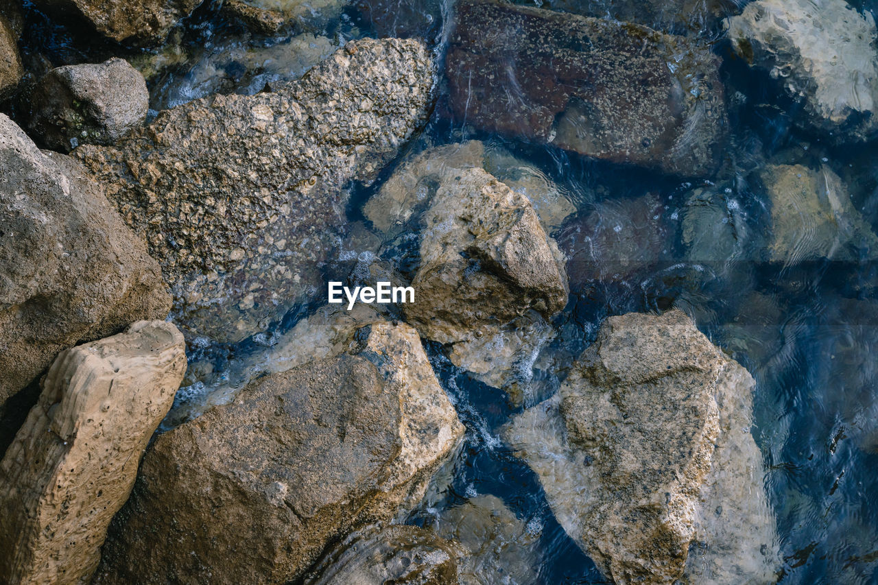 High angle view of rocks in sea