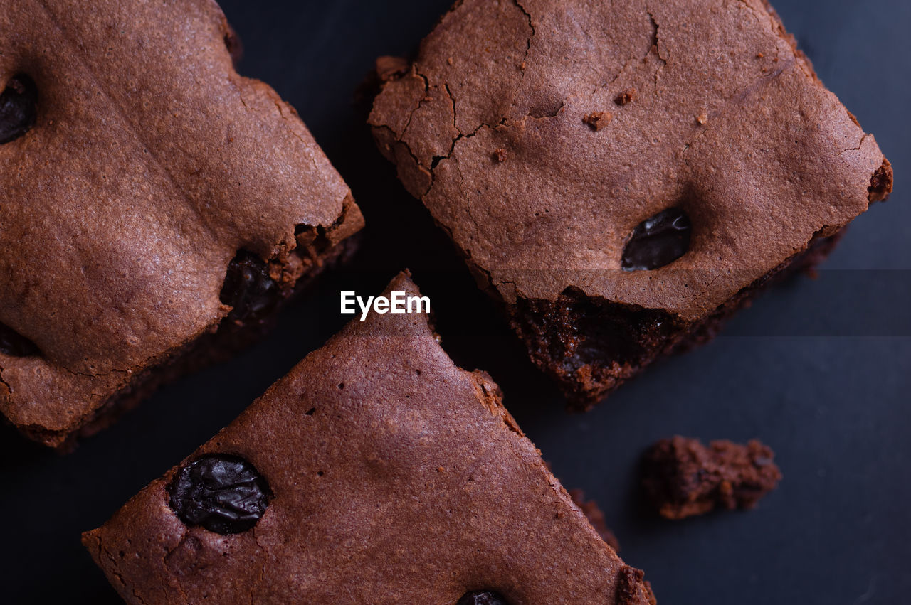 Close-up of brownie cake with raisin