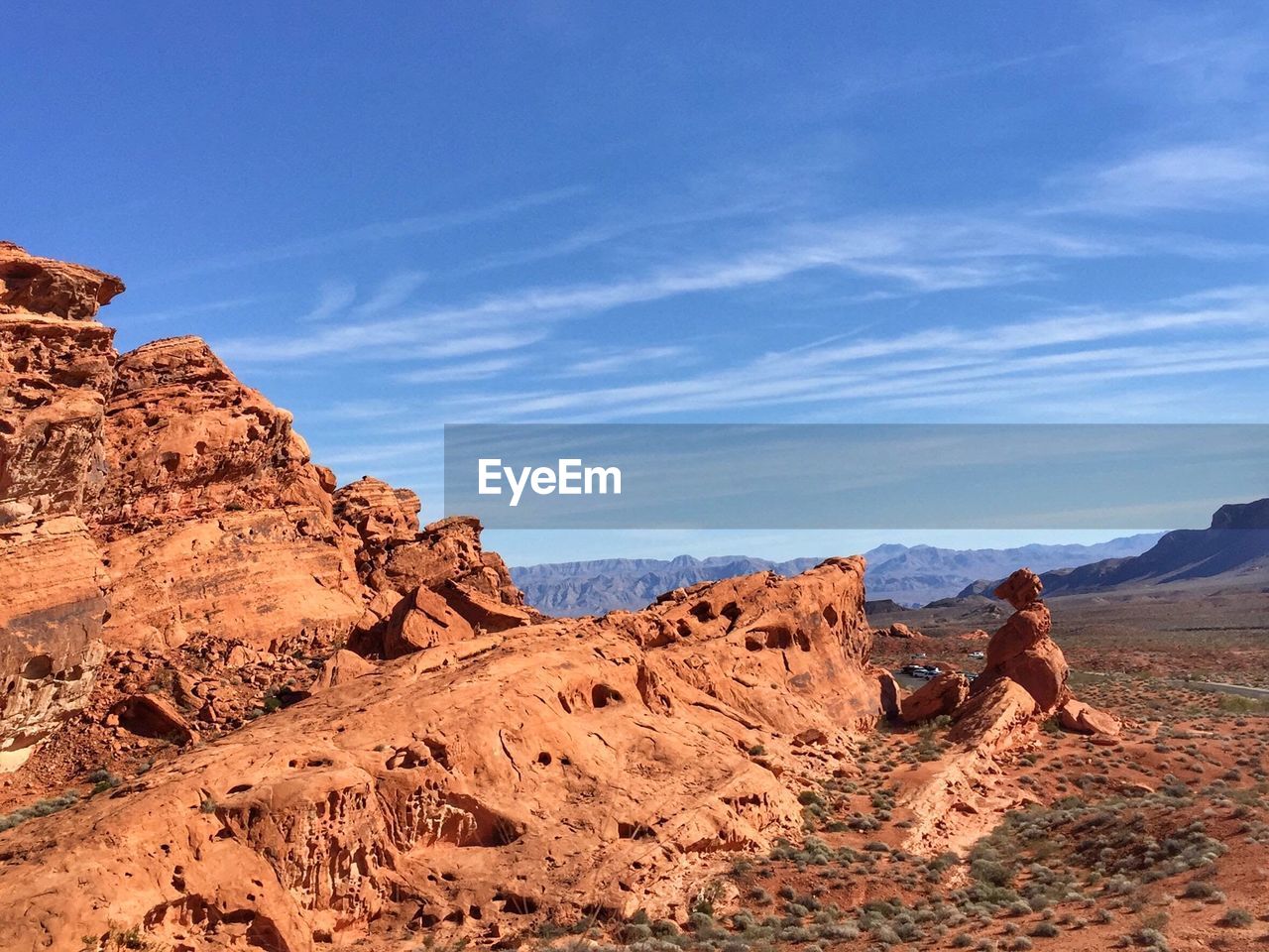 Rock formation against blue sky at desert