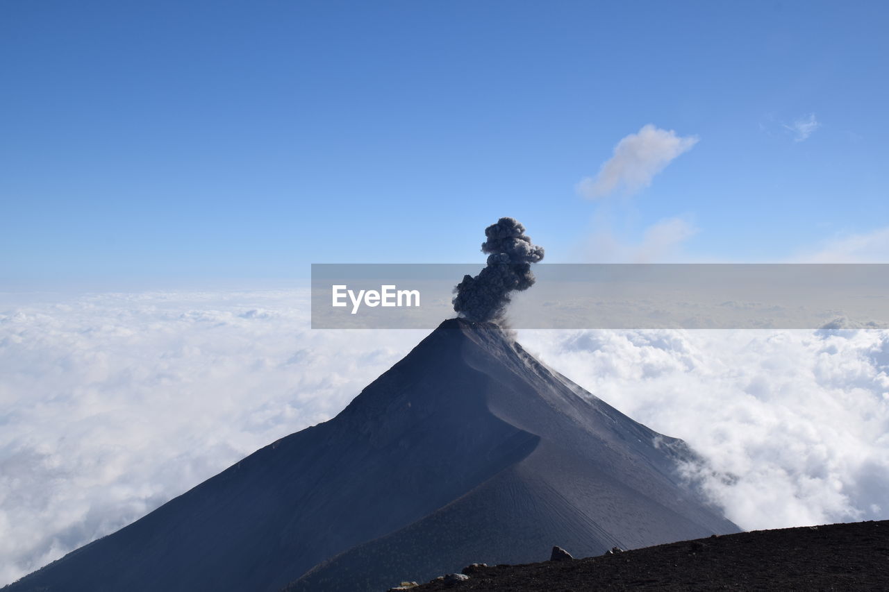 Active fuego volcano visible from acatenango volcano, guatemala