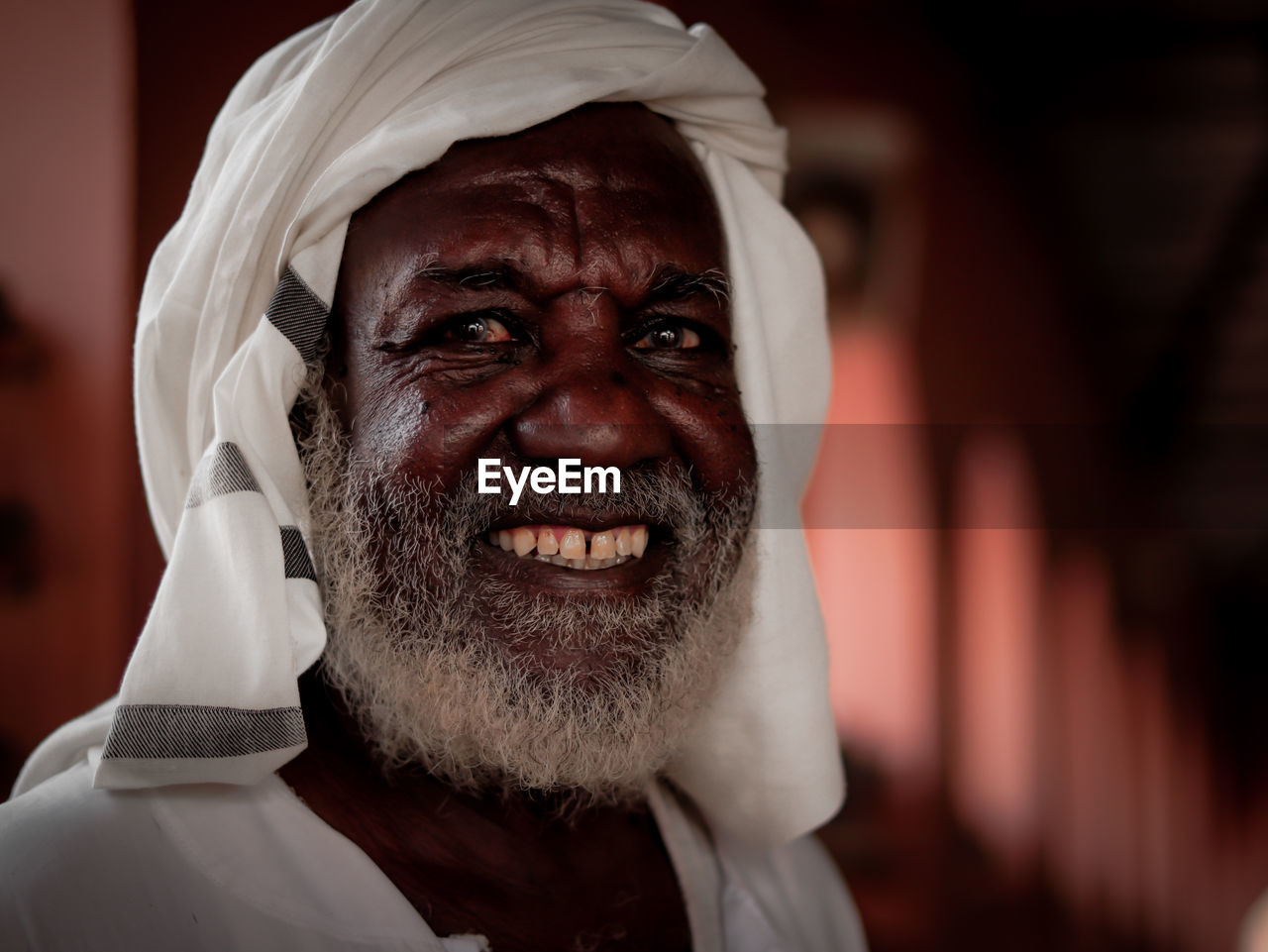 Close-up of sudanese old man smiling 