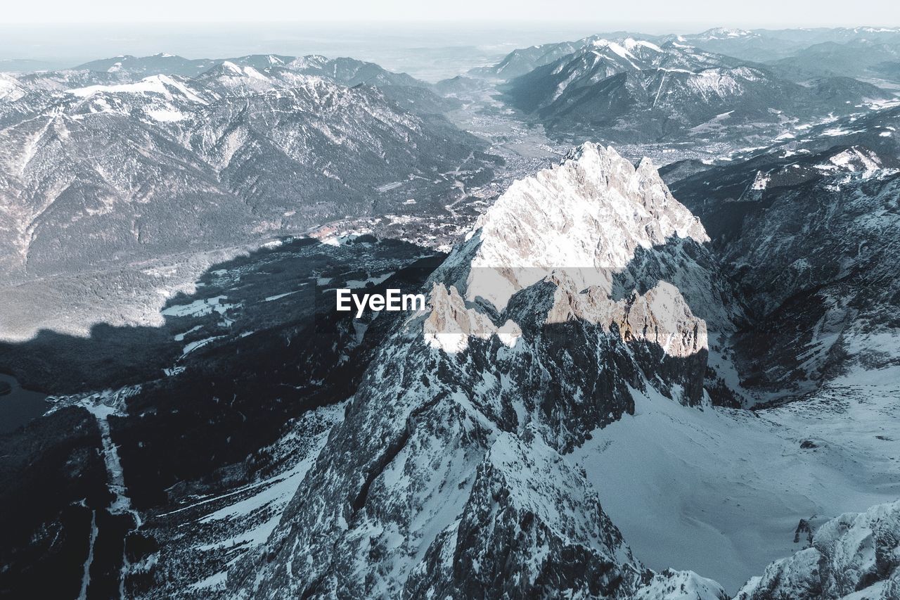 Scenic view of snowcapped mountains during winter