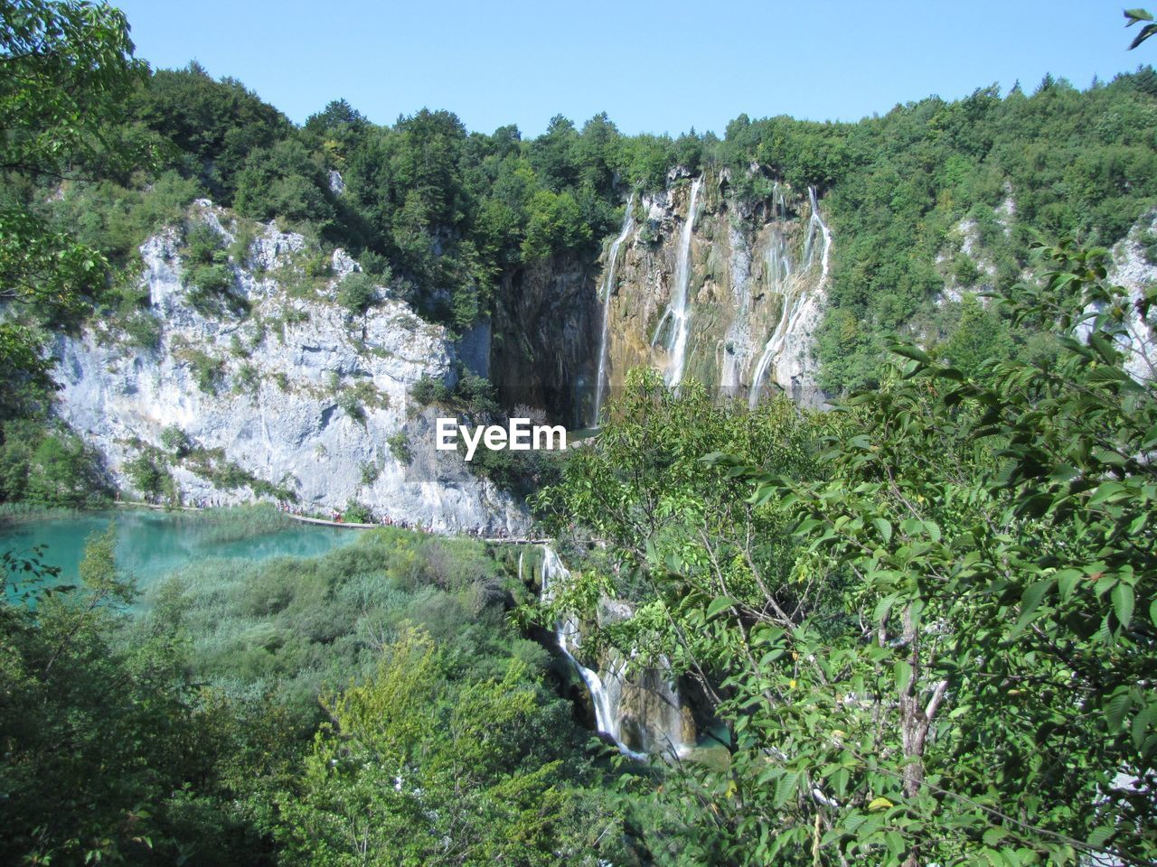 Waterfalls and mountains at plitvice lakes national park