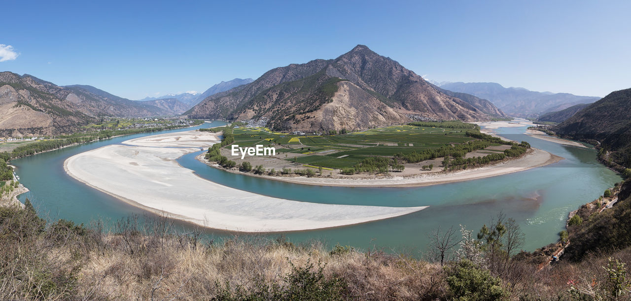 Scenic view of mountains against clear sky