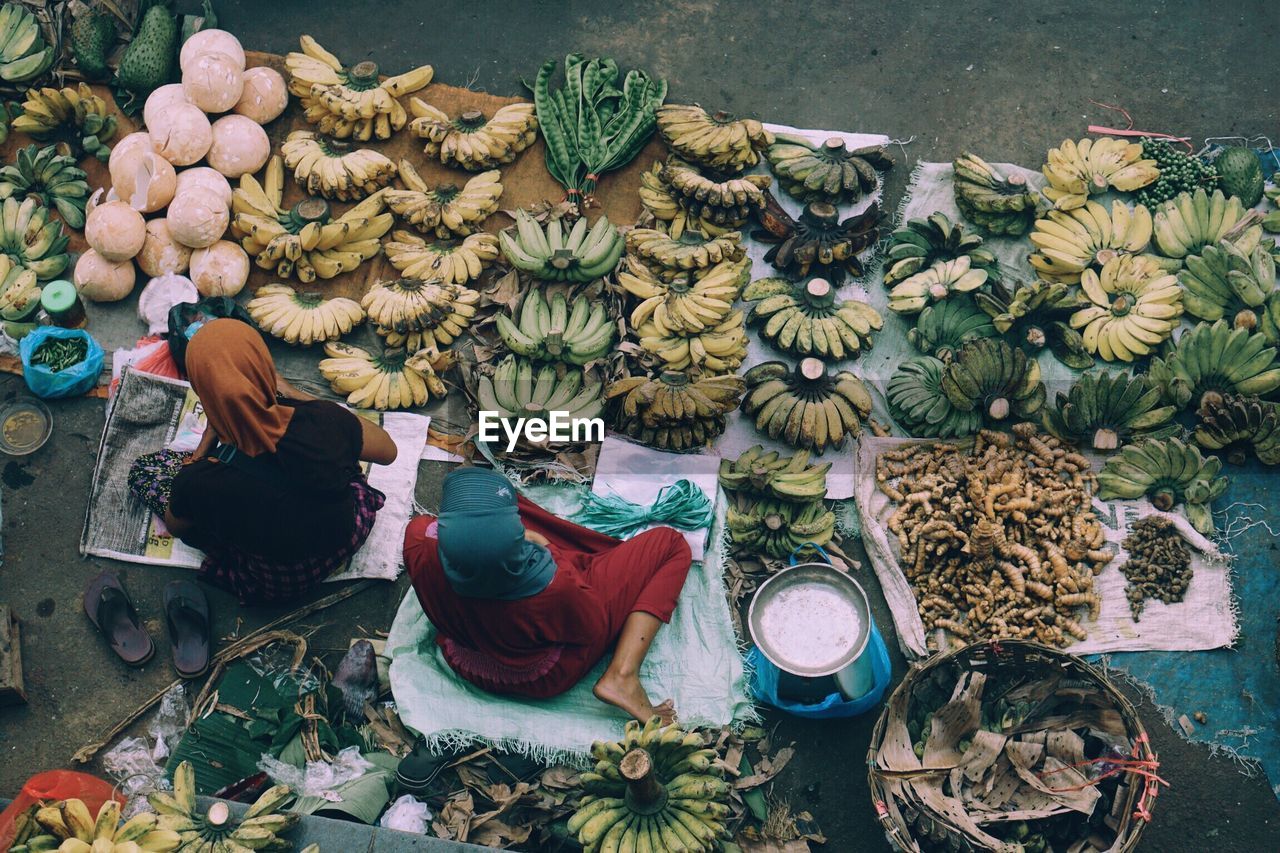 High angle view of fruits for sale at market stall