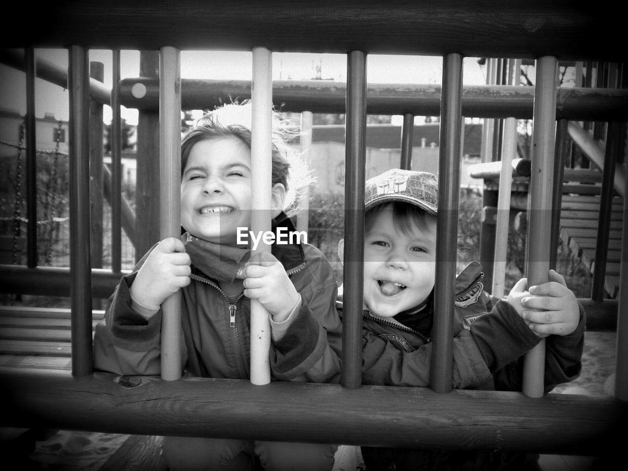 Two funny children at playground