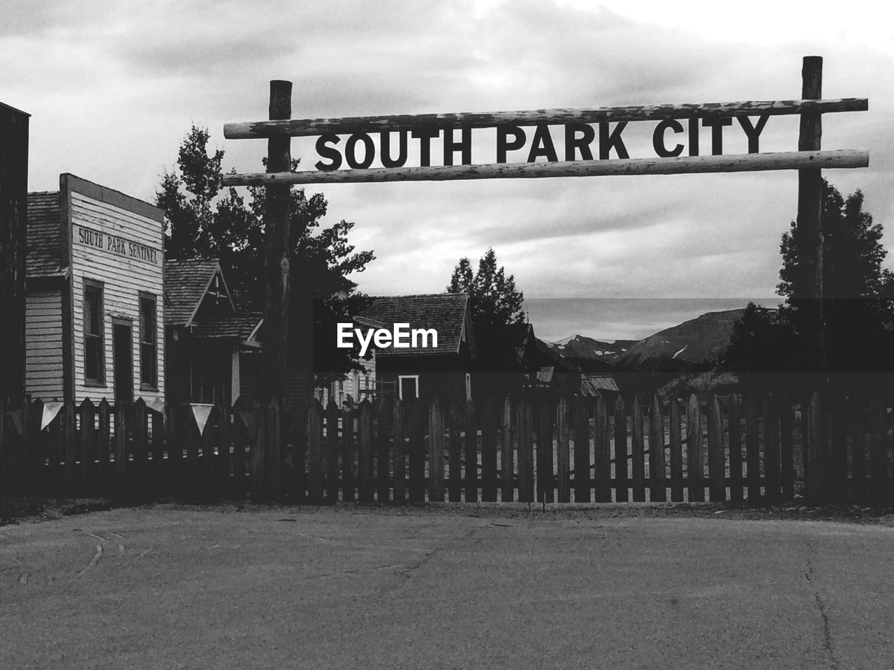 Entrance of south park city against cloudy sky