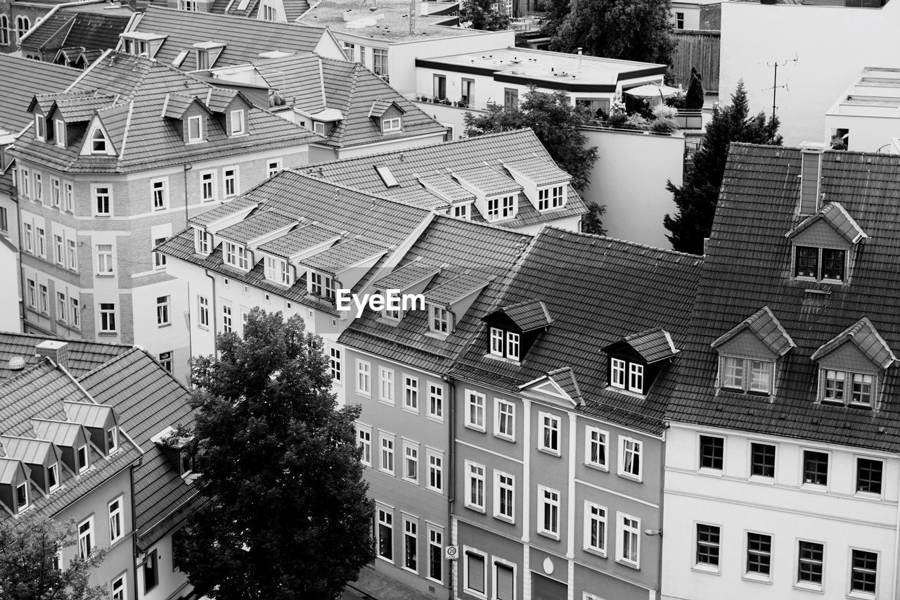 High angle view of residential buildings