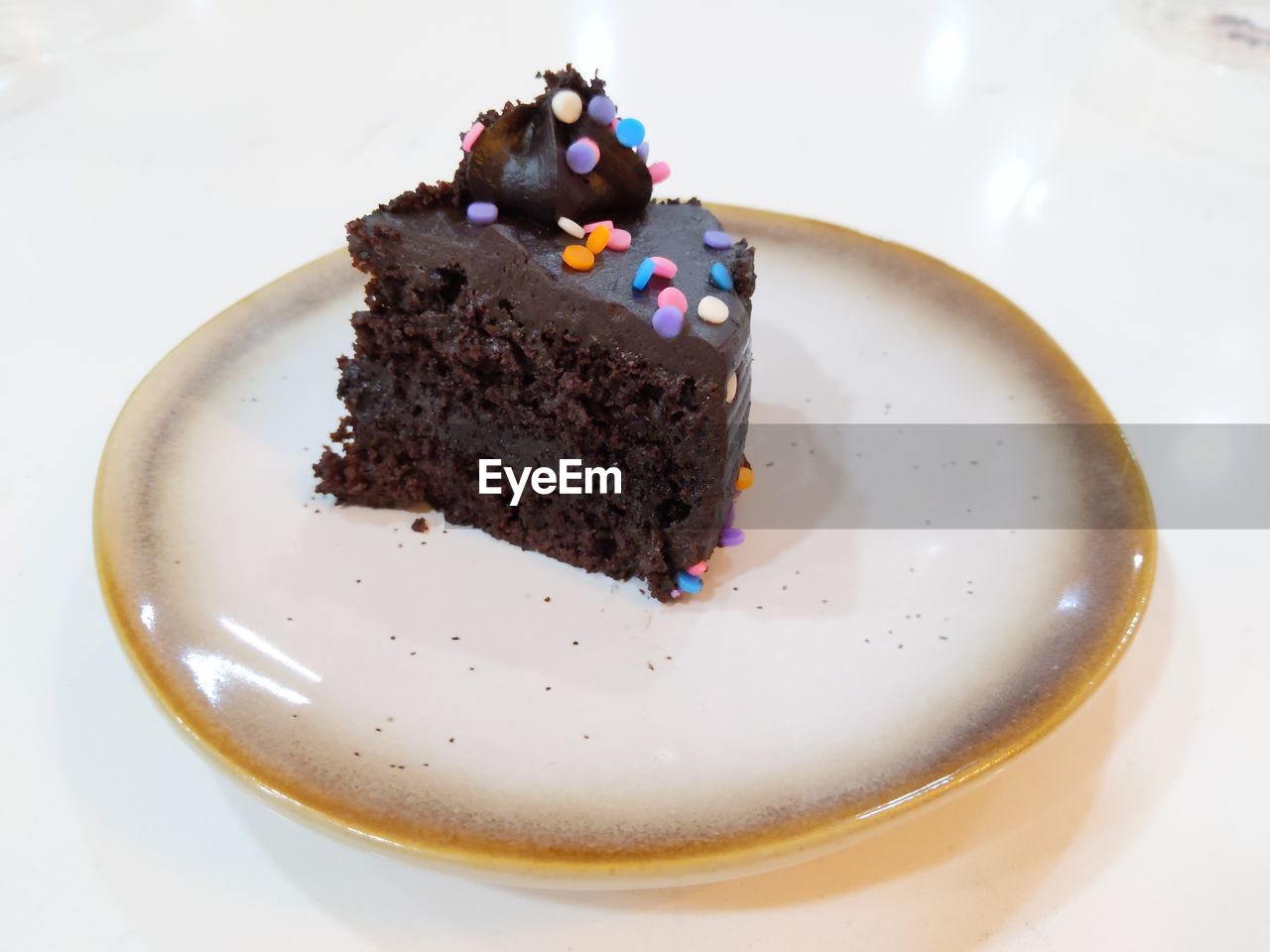 CLOSE-UP OF CHOCOLATE CAKE IN PLATE