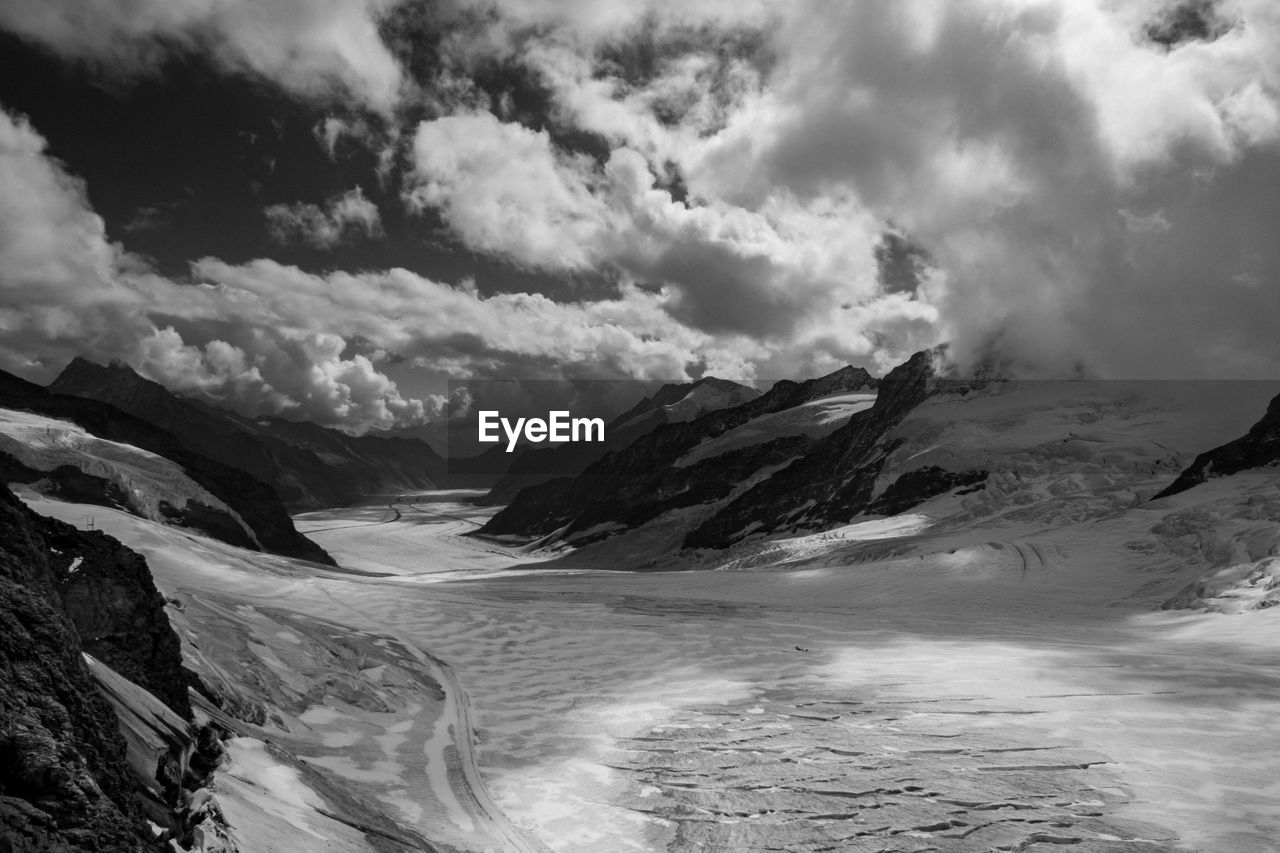 Scenic view of snowcapped mountains against sky