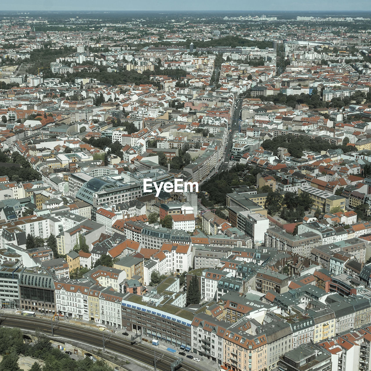 High angle view of buildings in city