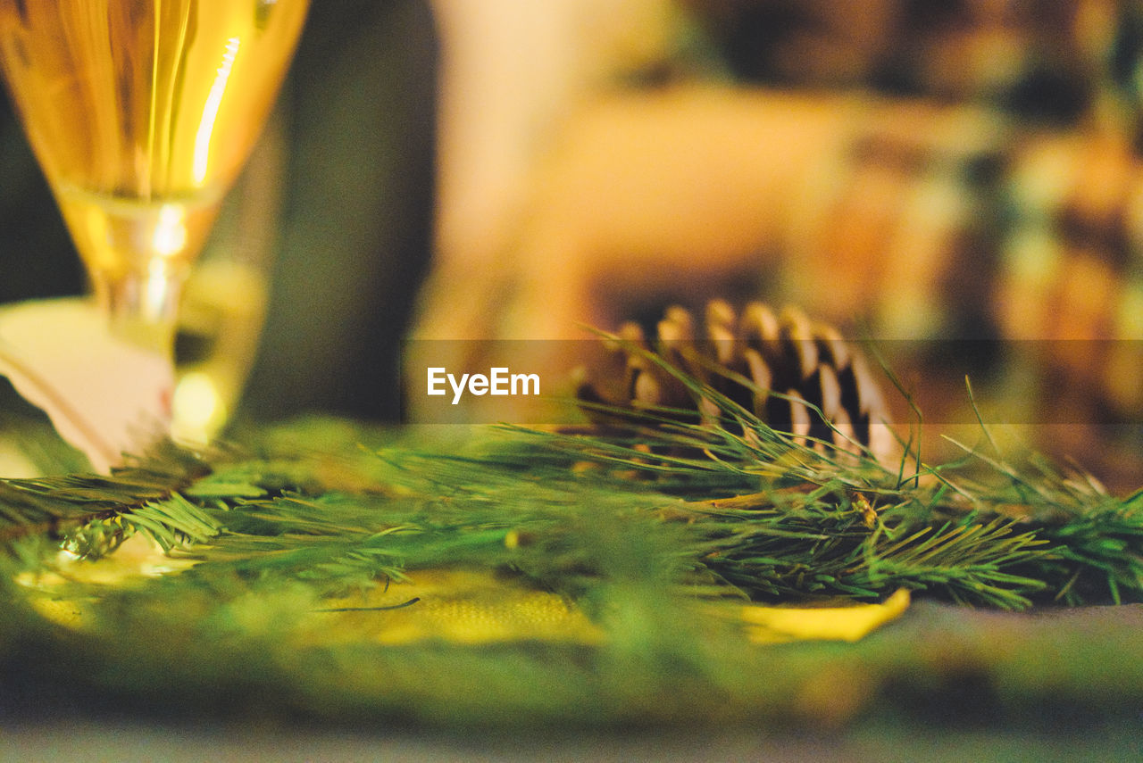 Close-up of christmas decoration on table 