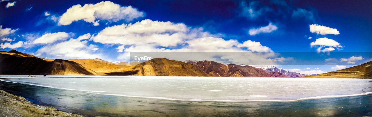 Panoramic view of snowcapped mountains against sky
