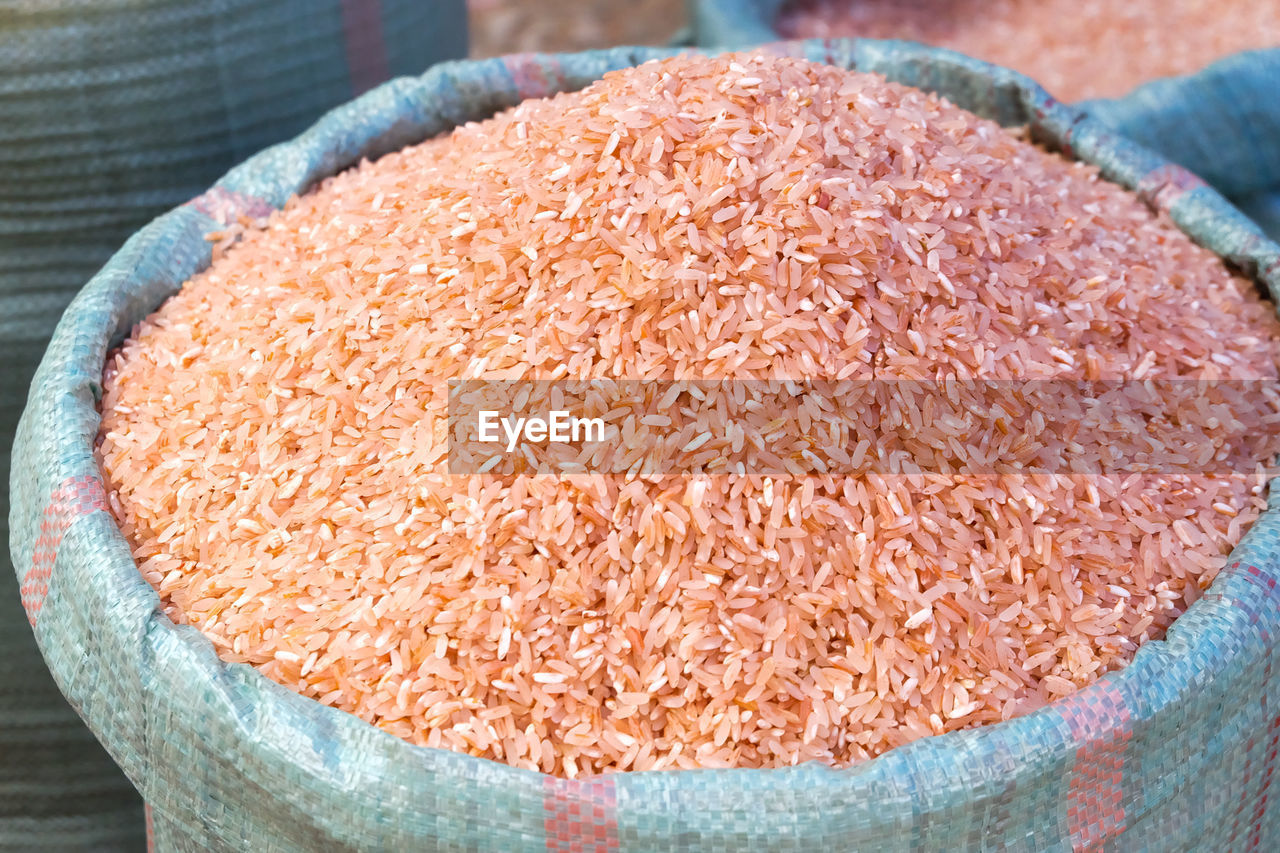 High angle view of rice for sale in market