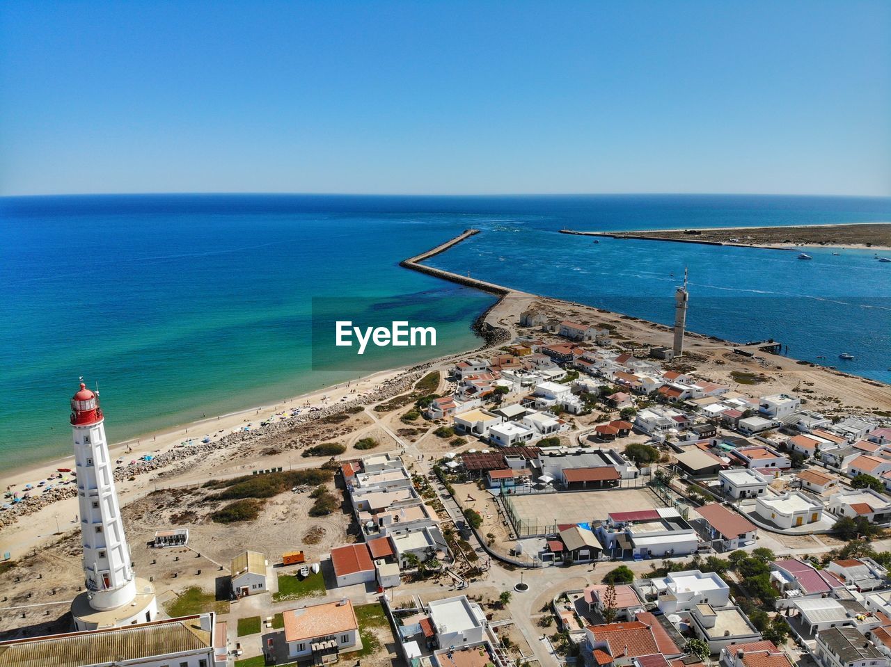 High angle view of sea against clear sky