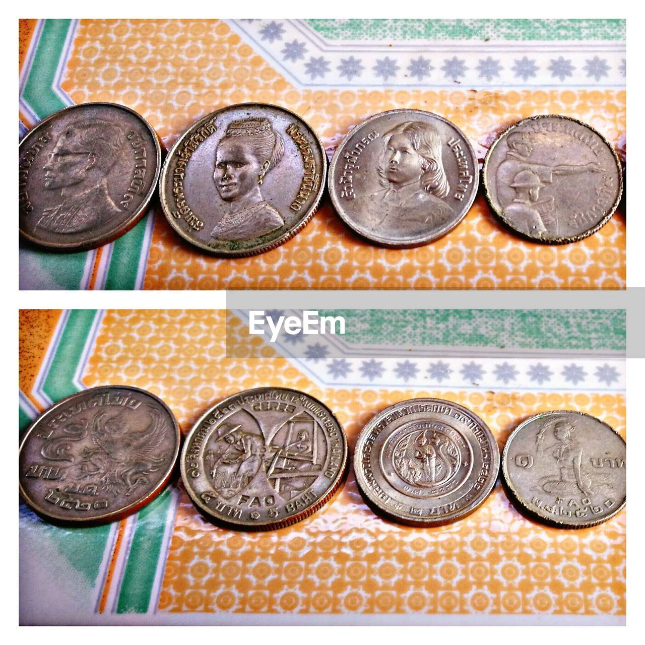 CLOSE-UP OF COINS ON FLOOR