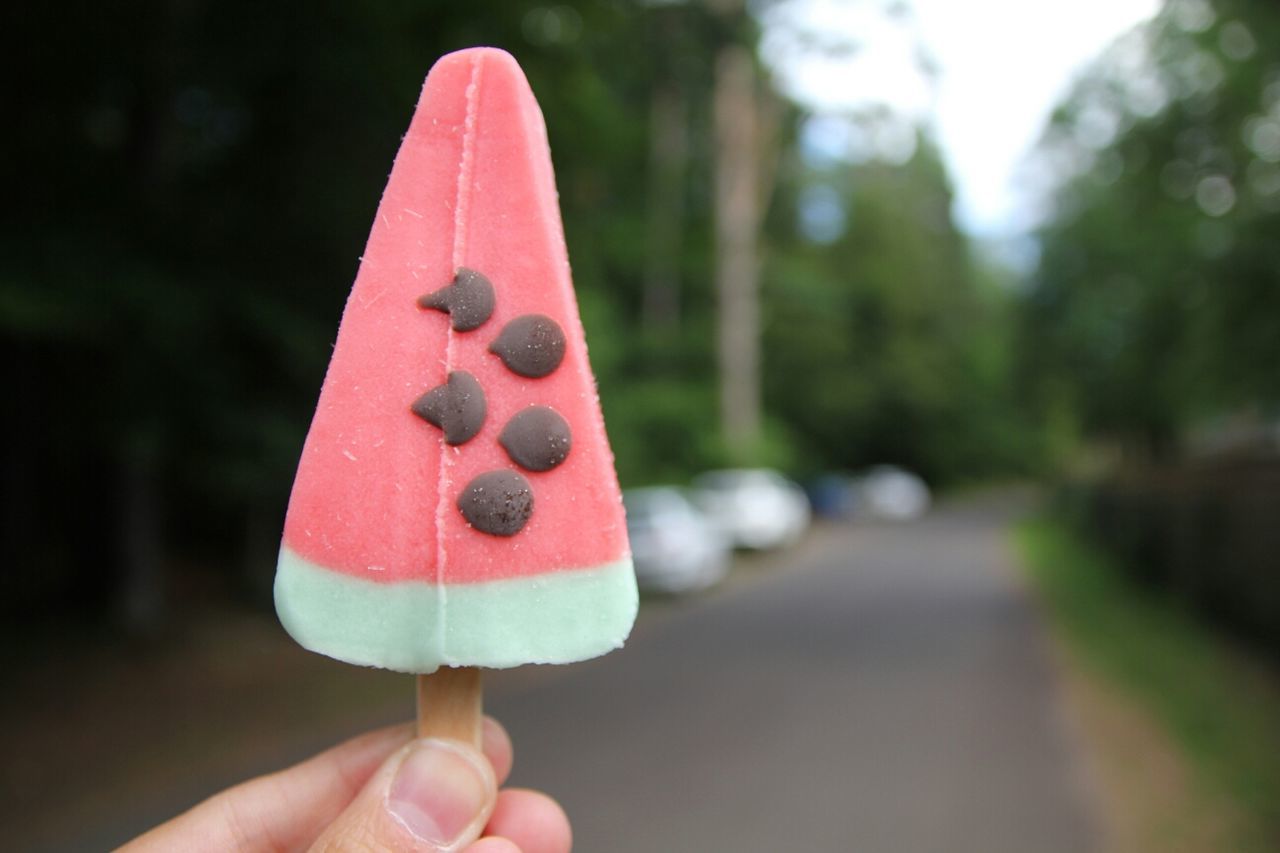 Close-up of watermelon ice cream at street
