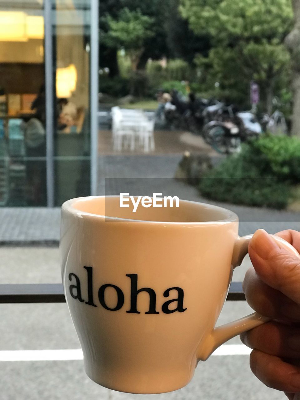 Close-up of hand holding coffee cup