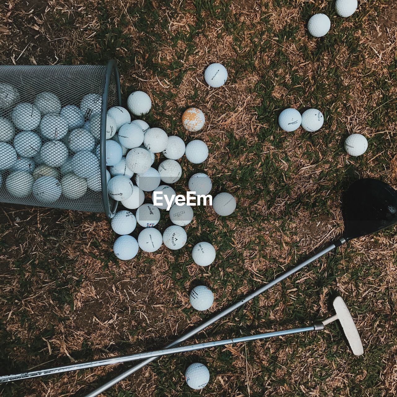 High angle view of golf balls