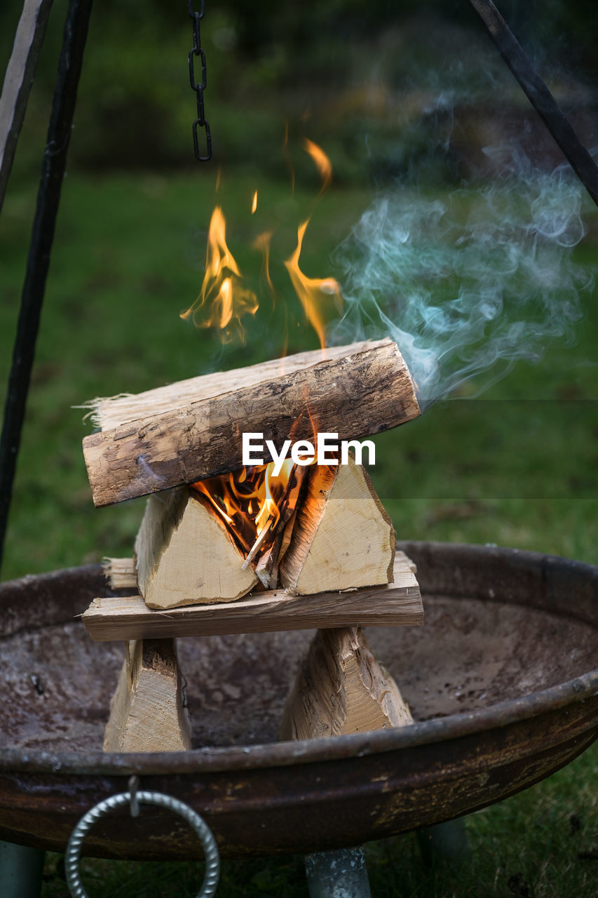 high angle view of meat on barbecue grill