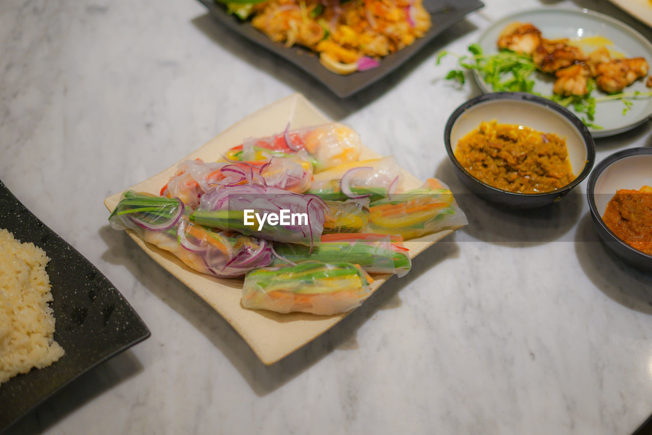 high angle view of food in plate on table