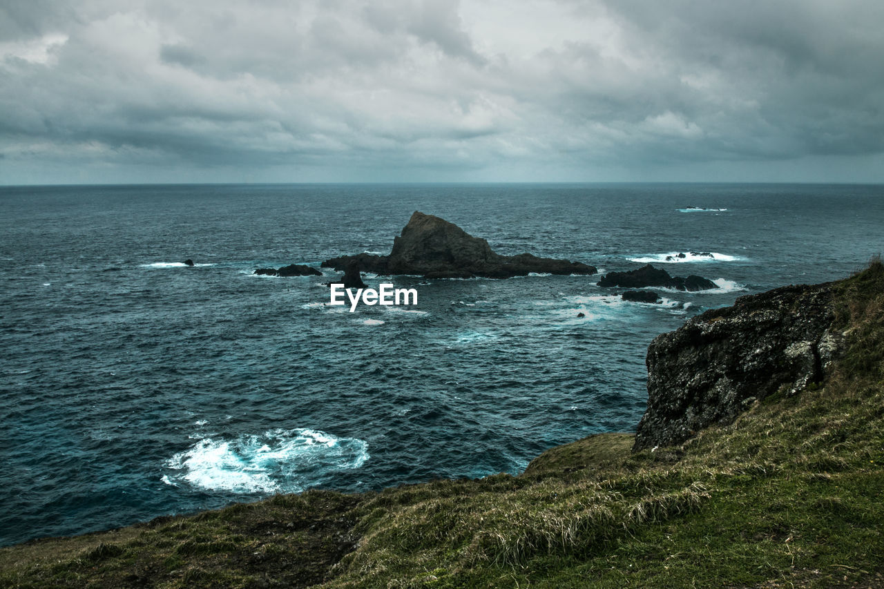 SCENIC VIEW OF SEA AND ROCKS AGAINST SKY