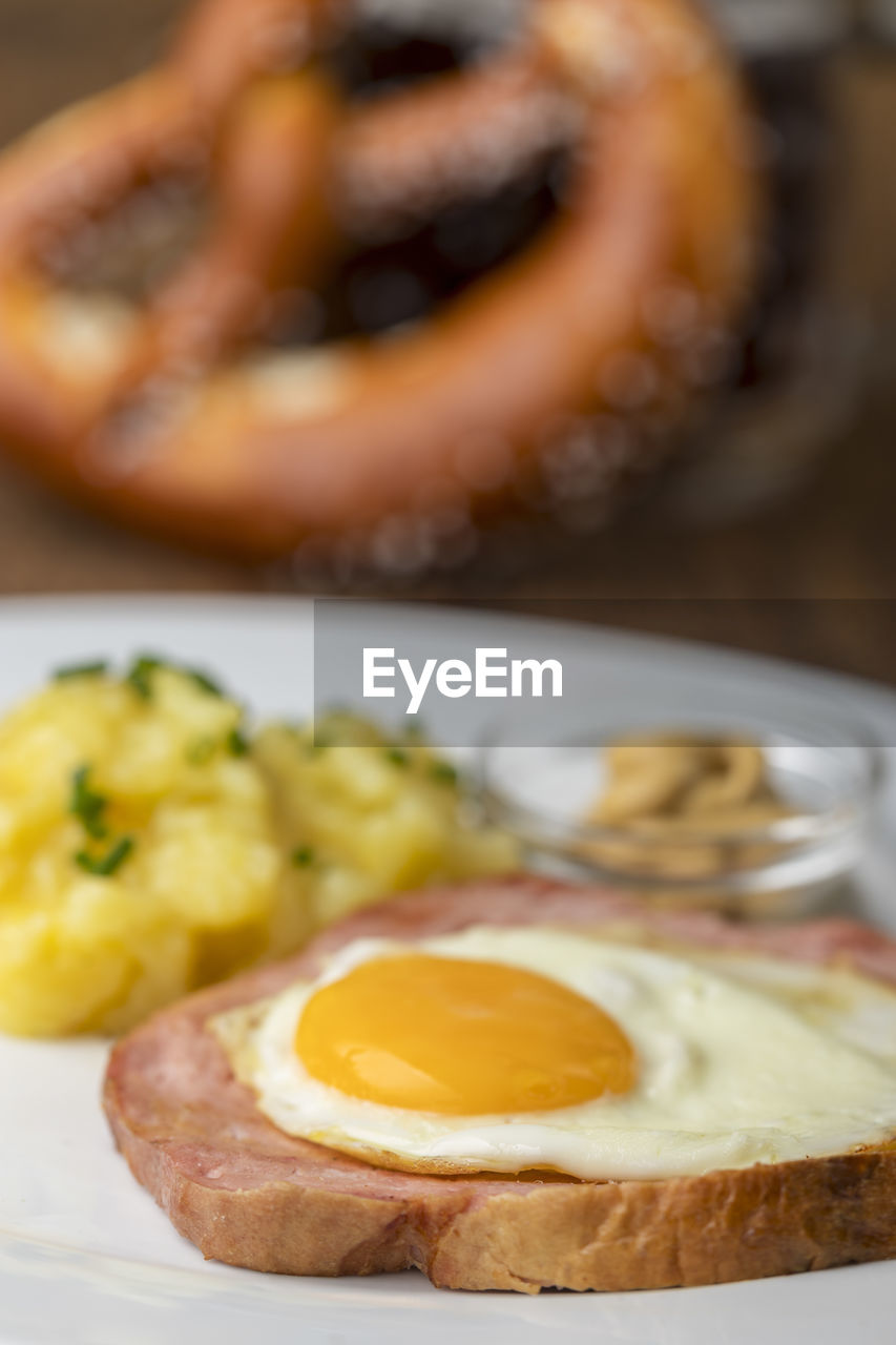 CLOSE-UP OF FRESH BREAKFAST SERVED IN PLATE