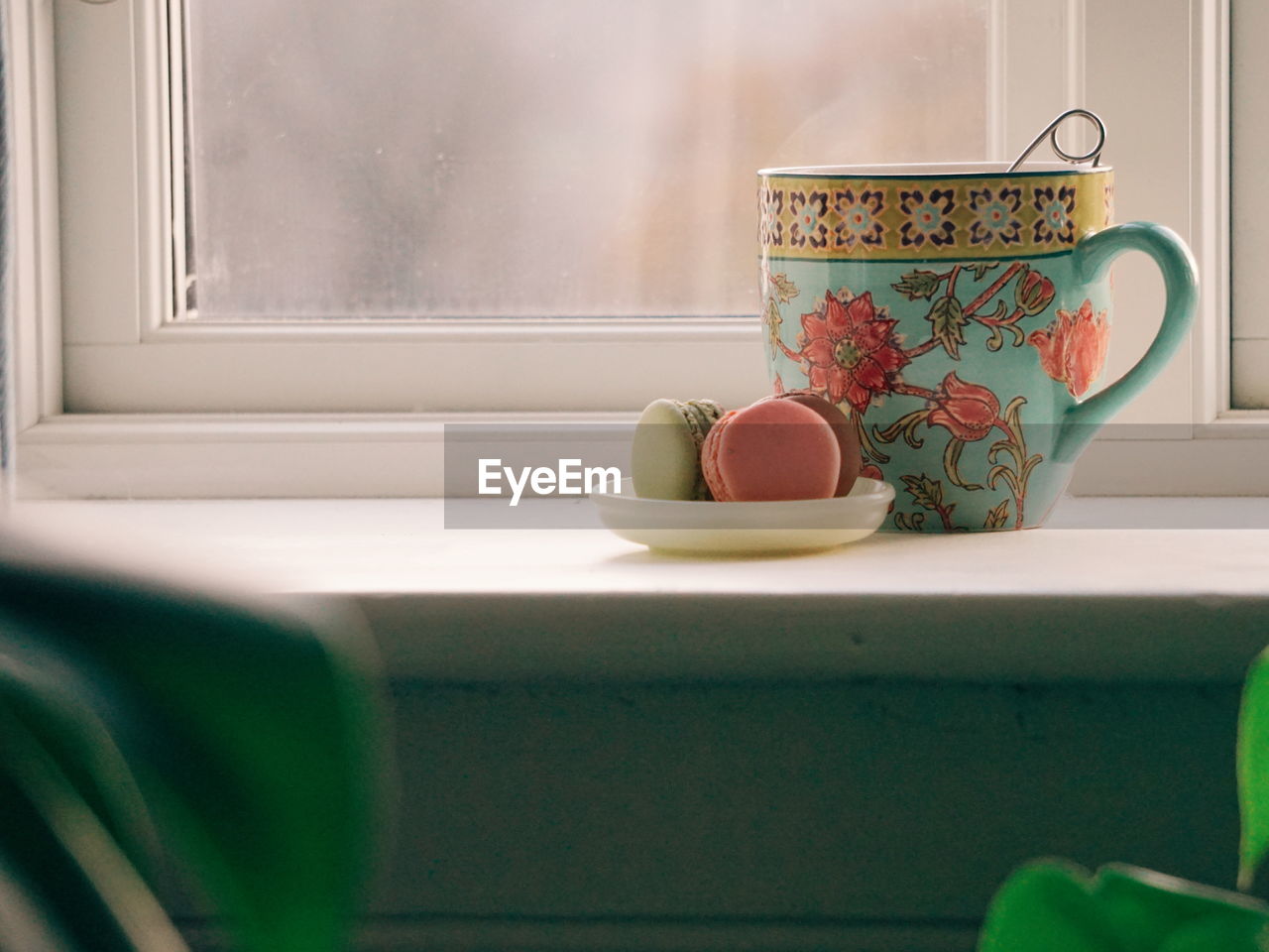 Breakfast on window sill at home