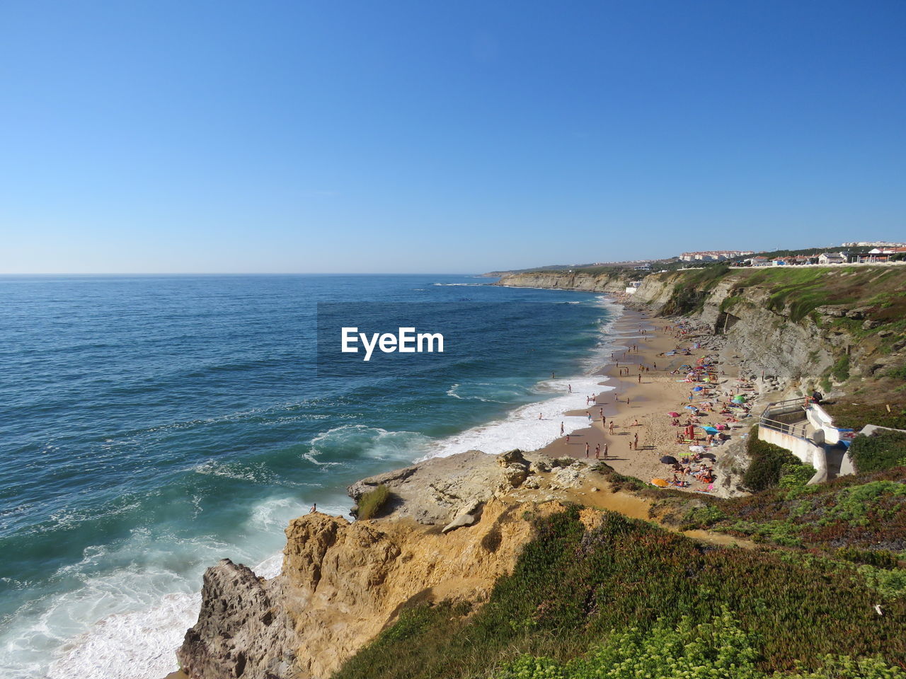 Scenic view of sea against clear sky