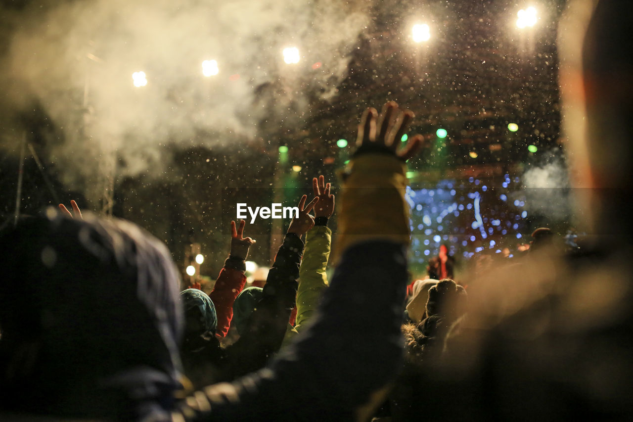 People enjoying music concert at night