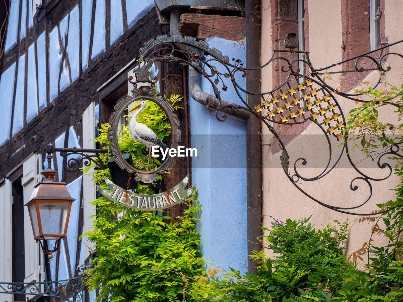 Low angle view of restaurant sign