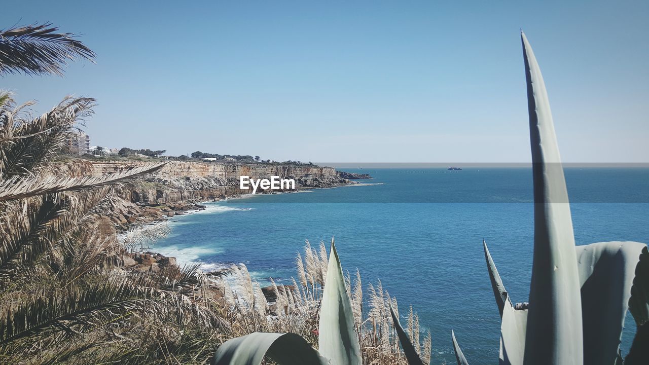 Scenic view of sea against clear sky