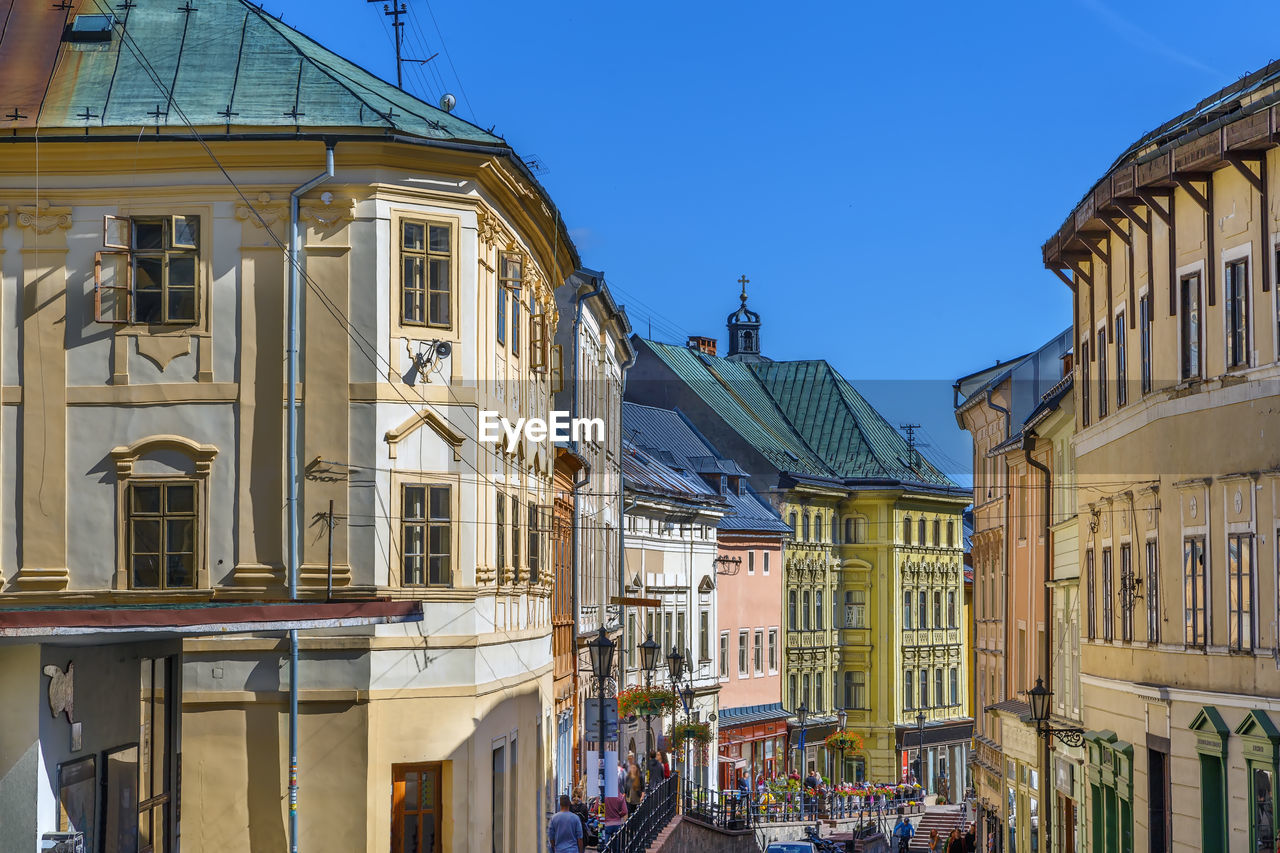 Street with historical houses in banska stiavnica old town, slovakia