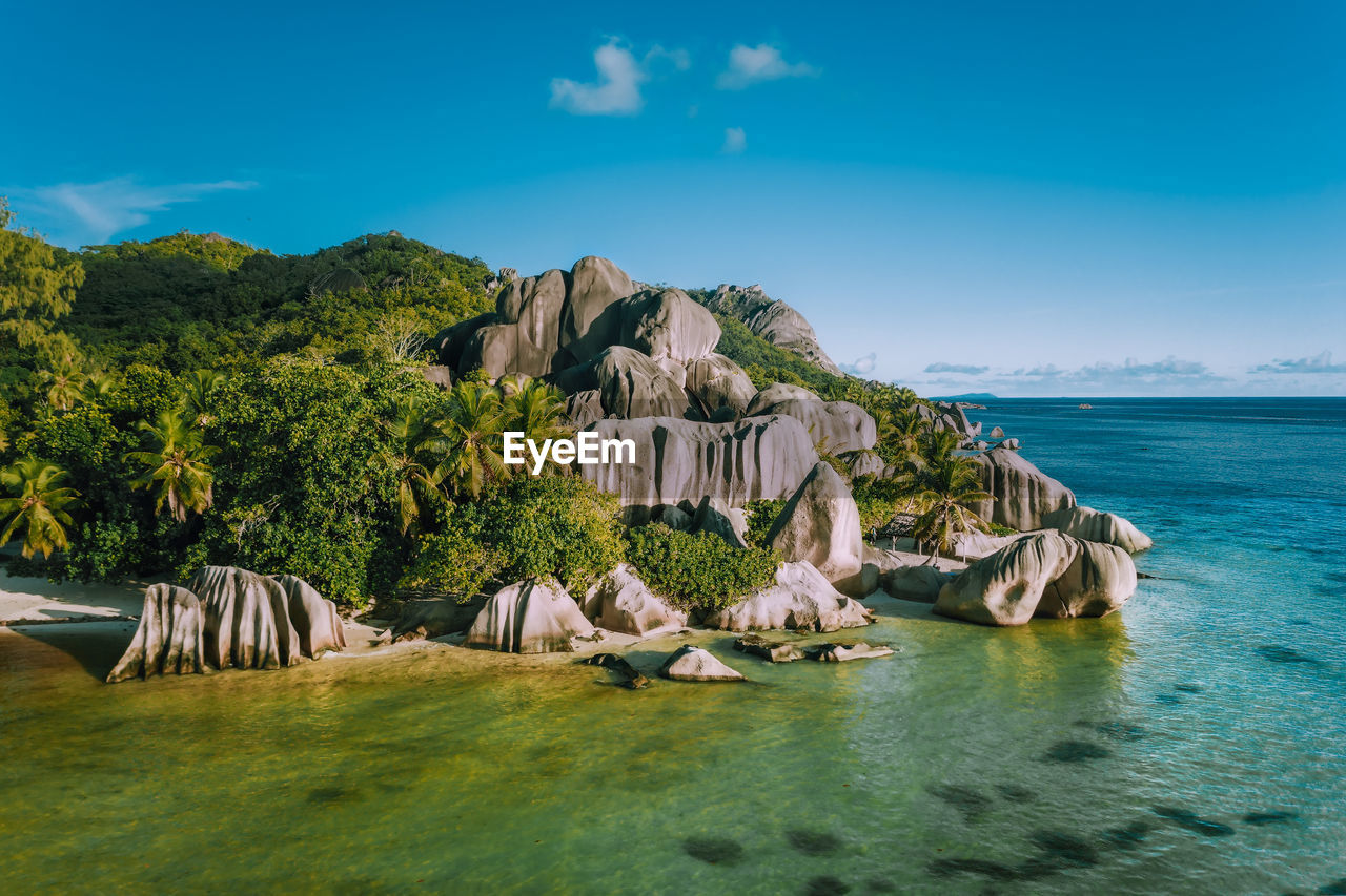 Aerial view of rock formation on beach