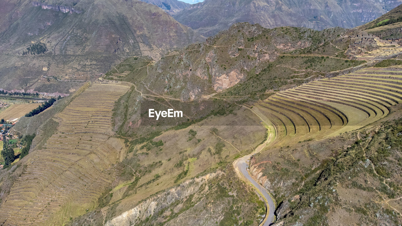 high angle view of road by mountain