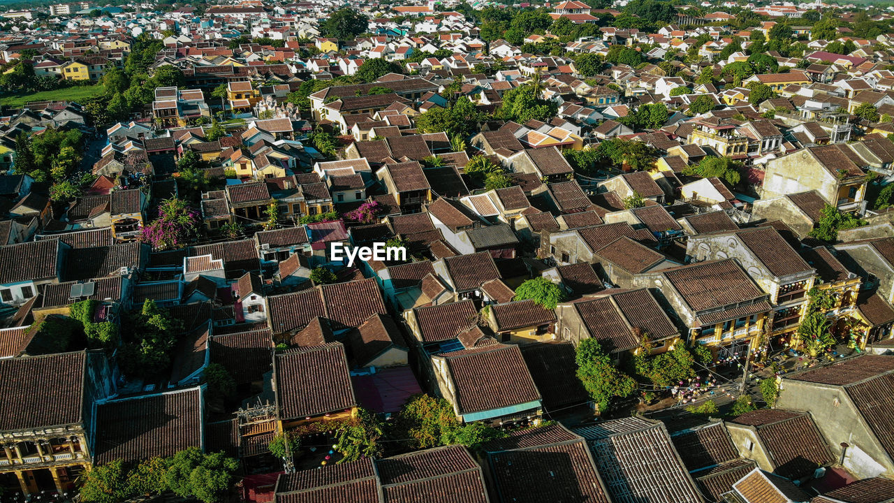 High angle view of buildings in city