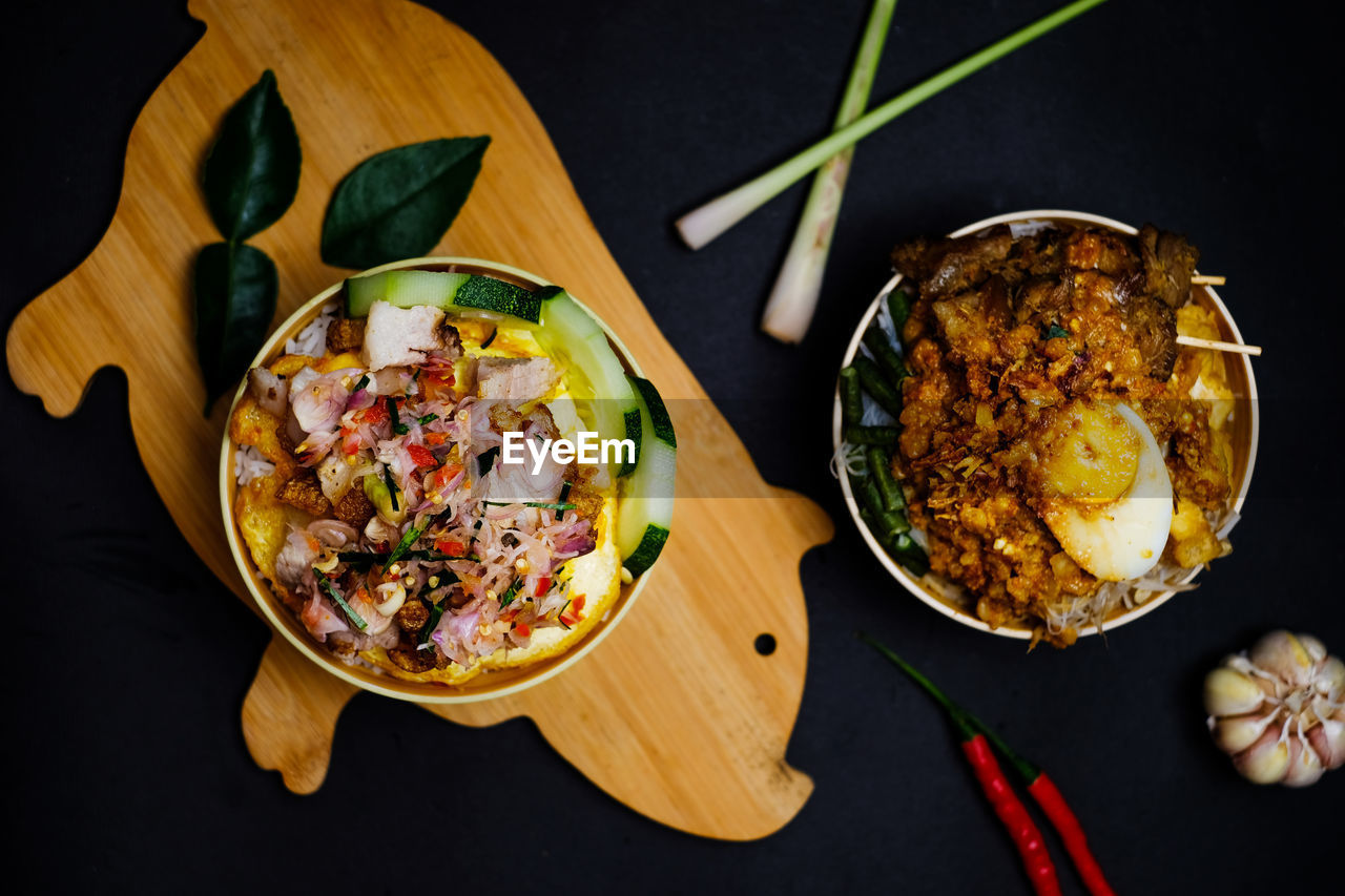 High angle view of food on table